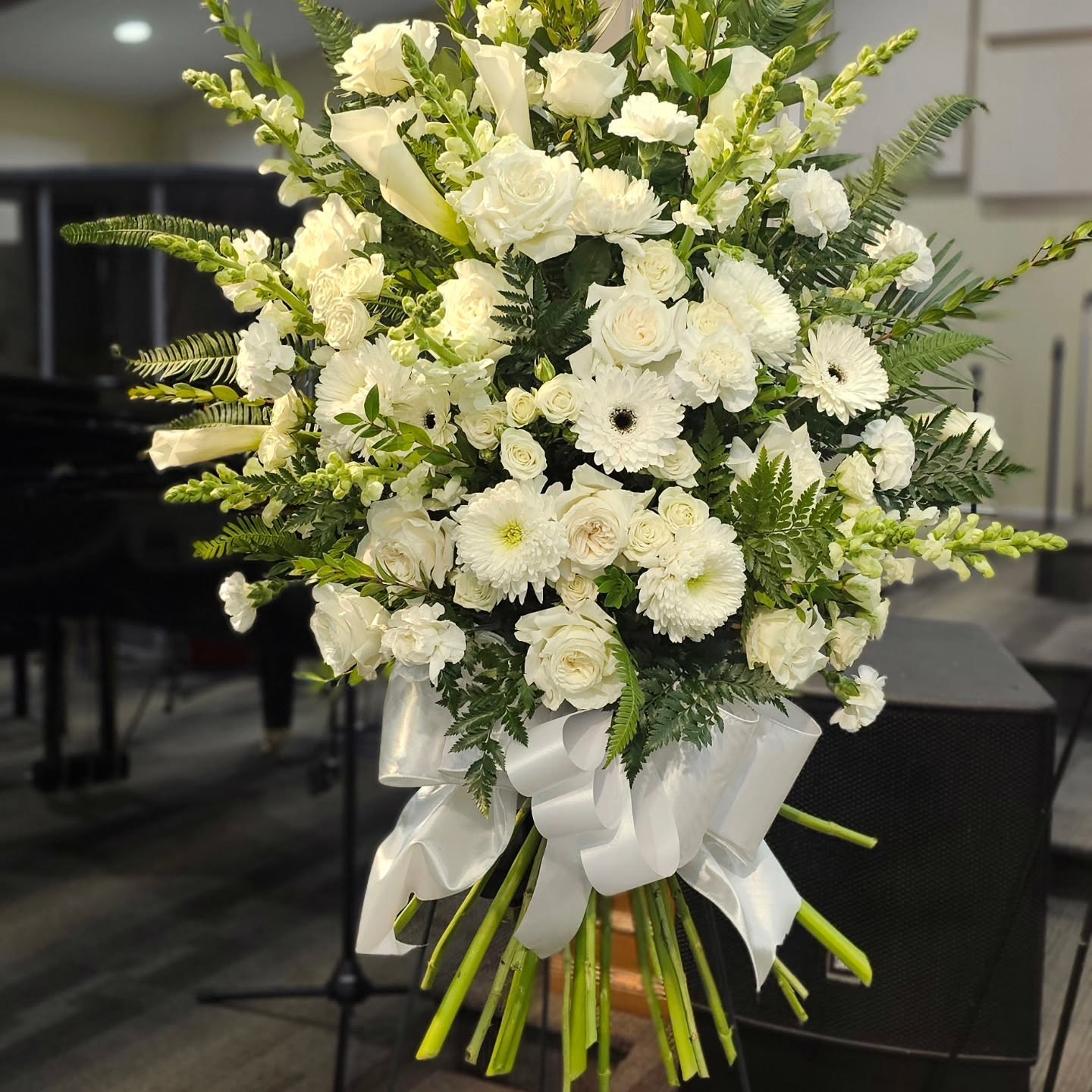 Standing spray memorial flowers for funeral service Vancouver